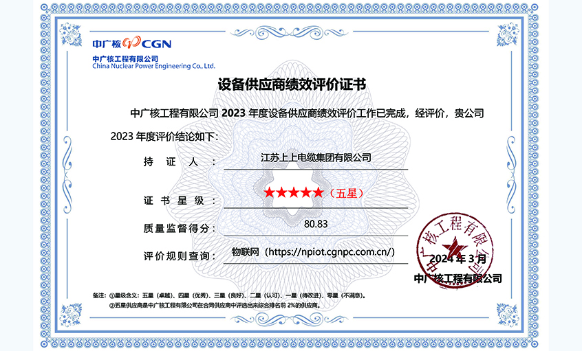 AG一飞冲天再次获评中广核工程有限公司年度五星供应商