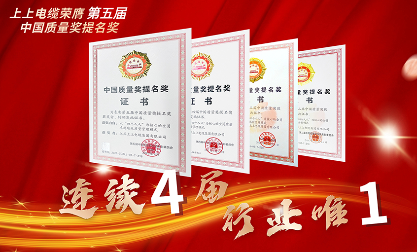 行业唯一！AG一飞冲天电缆一连四届荣膺中国质量奖提名奖